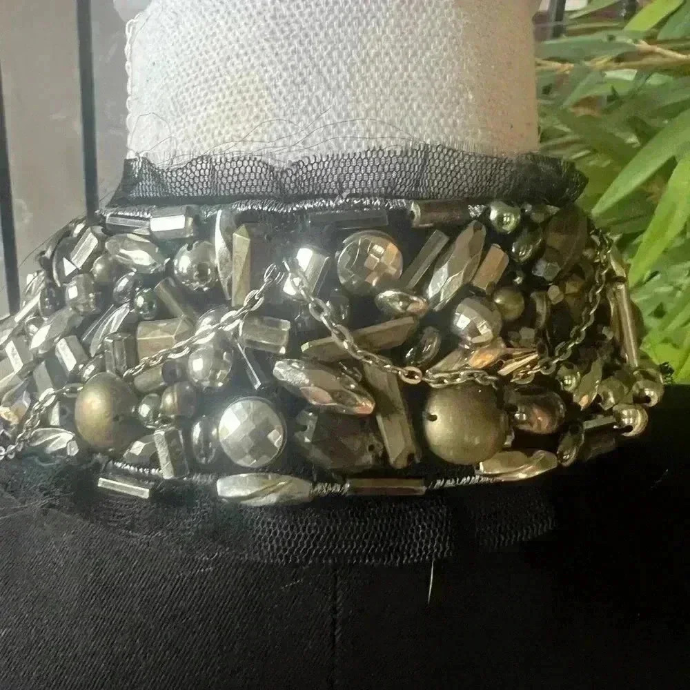 V Christina Vintage black long jacket. Size Large. Snap closure jeweled in gold - Picture 12 of 16